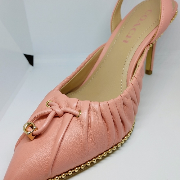 NWT COACH LEATHER, PEACH/GOLD SLINGS - Picture 7 of 8